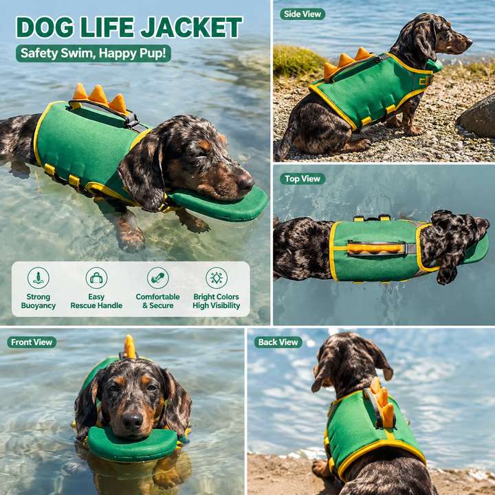 Dog Life Jacket with Handle Adjustable Dog Swimming Vest for Small Medium Dogs